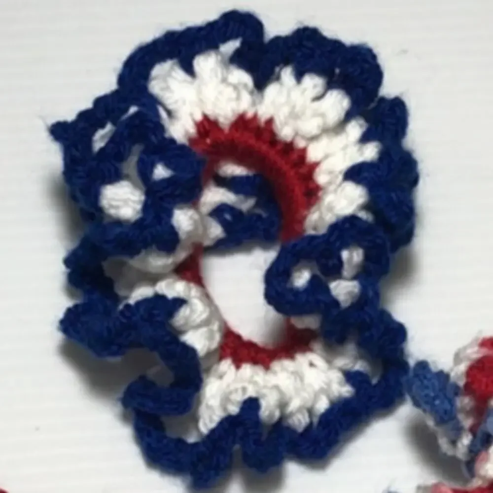 NWT Red White Blue Handmade Crocheted Hair Scrunchie Set of 3